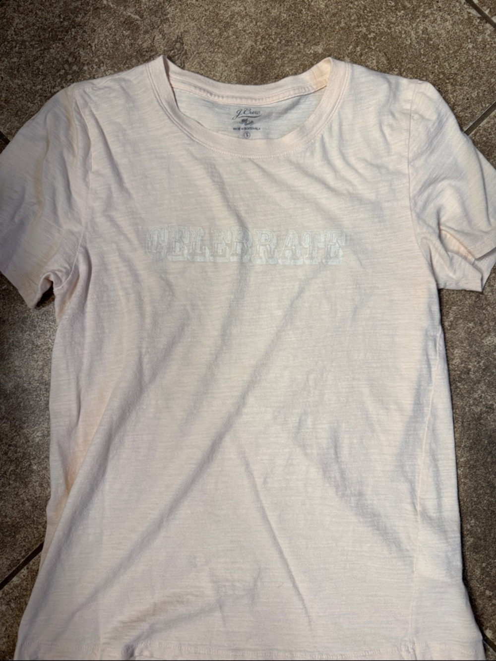 J. Crew Pale Pink Embroidered Logo Tee